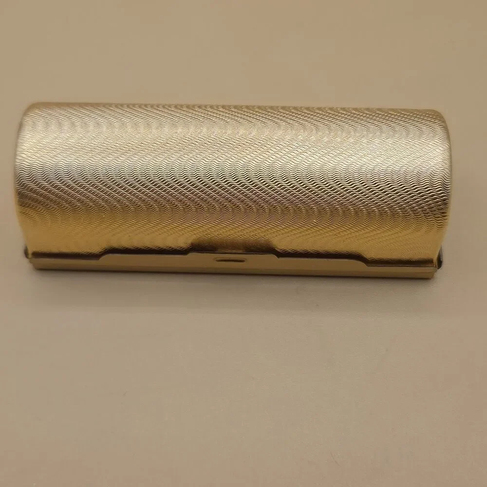 Vintage Gold Tone Lipstick Case Mirrored Interior 1980s Metal Tube Holder